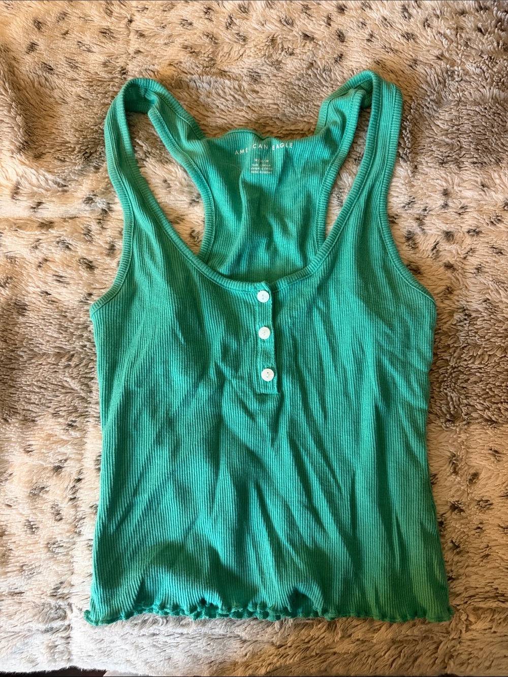 American Eagle Outfitters Teal Ribbed Henley Tank